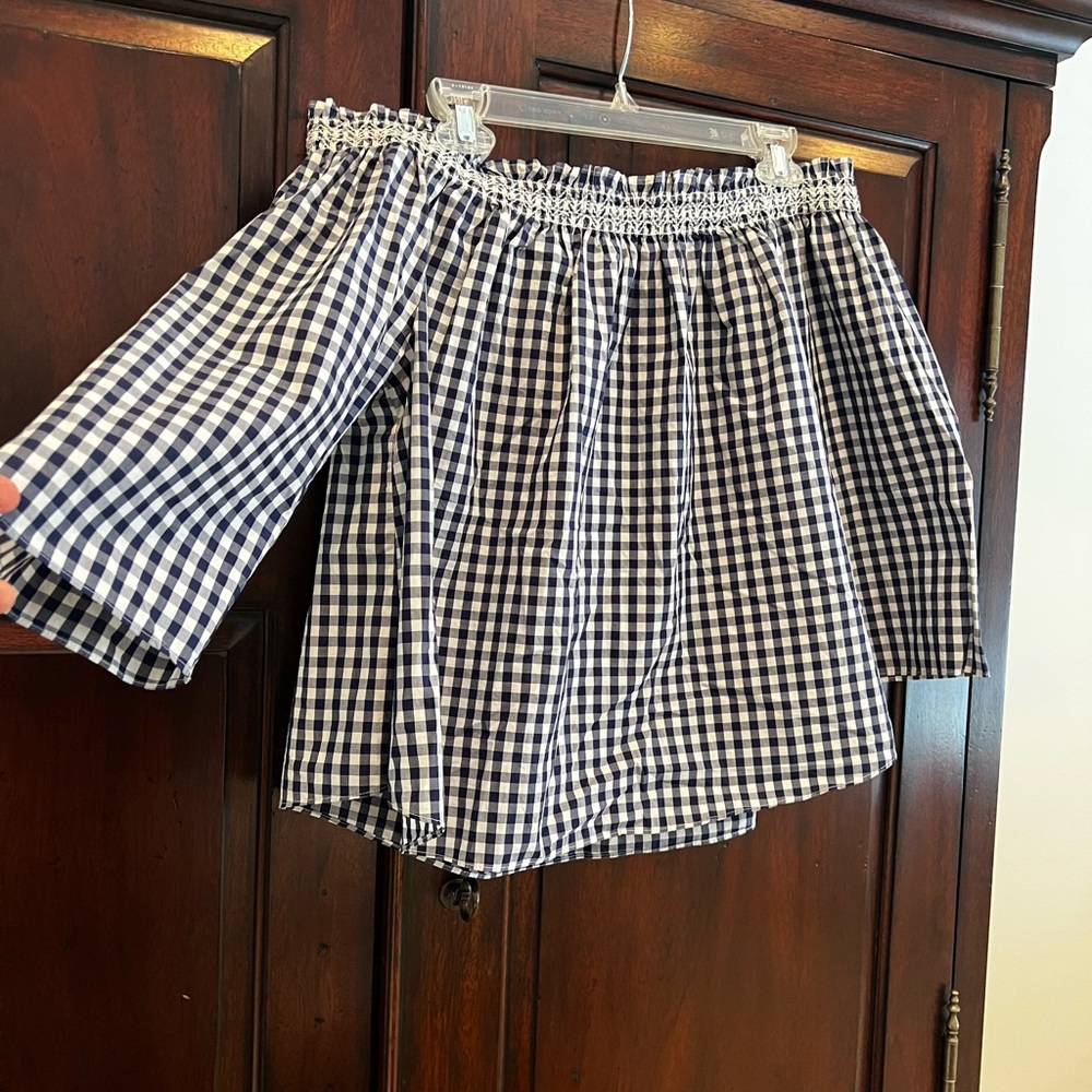 Madewell cold shouldered gingham shirt